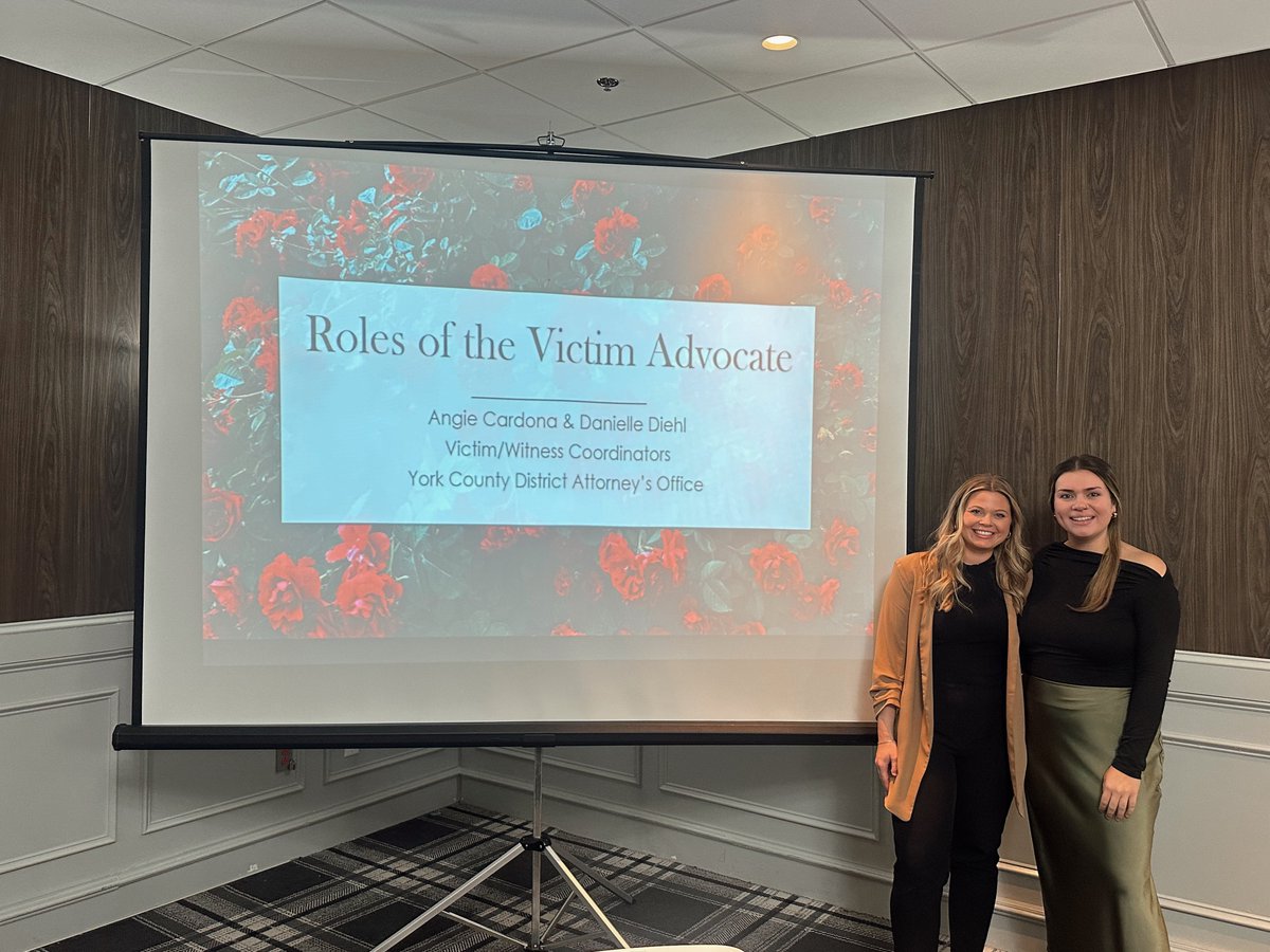 yorkcounty_da's tweet photo. This morning, two of our very own Victim Witness Coordinators (Danielle Diehl and Angie Cardona) were asked to present at the Pennsylvania Commission on Crime and Delinquency's Foundation Academy in State College for new coordinators..."https://t.co/z3xS2qAjMH" https://t.co/wmOongsnWV