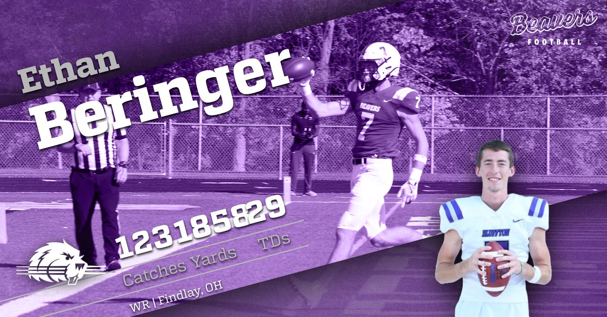 Next up:  WR Ethan Beringer!  EB currently ranks 5th in Career Catches (123) &amp; Yards (1858).  His 29 receiving TD's are 2nd All-Time.  He's a 2-time captain and last year was named 2nd Team All-HCAC.  We will miss his leadership and consistency! #BTD24Seven #ThankYouSeniors