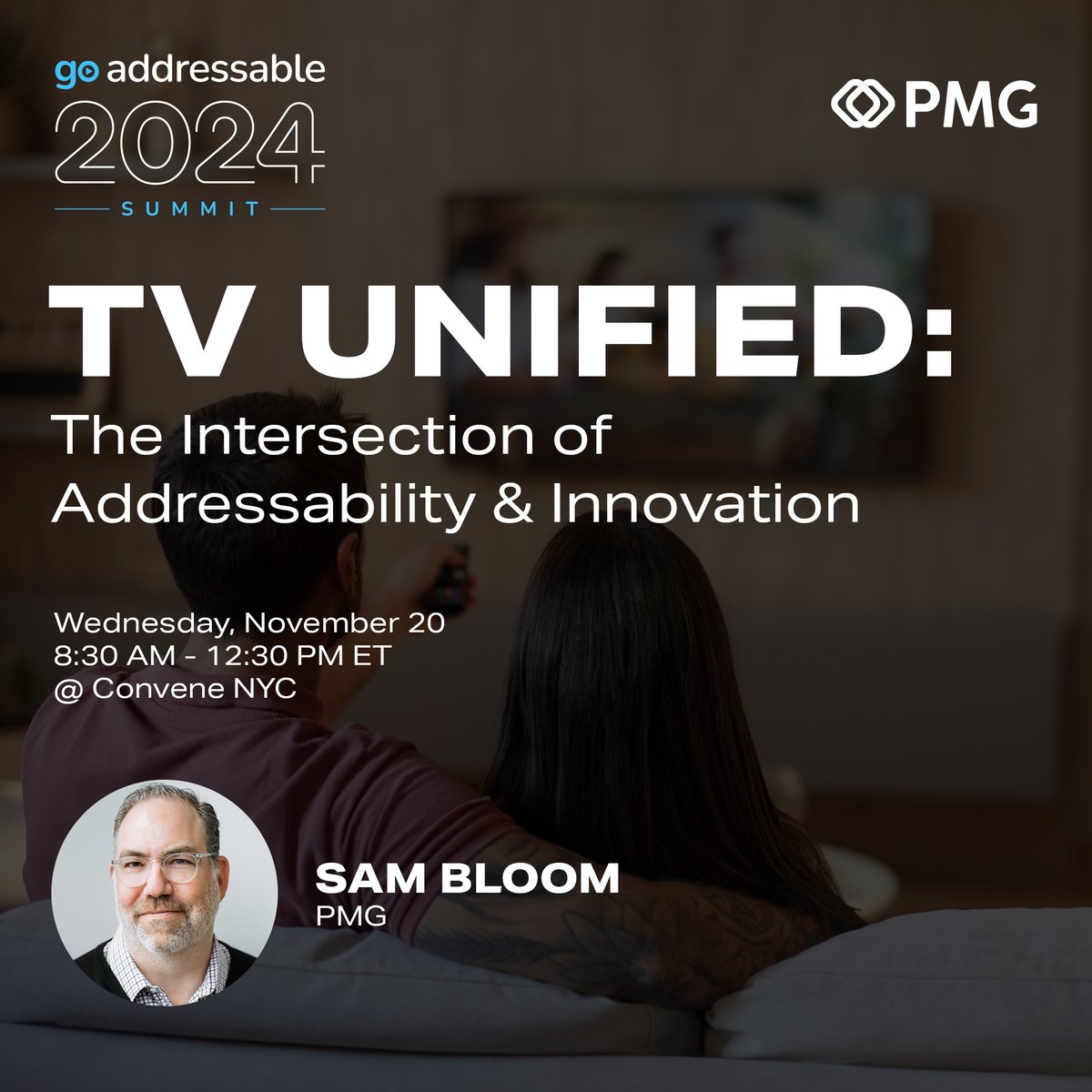 pmgworldwide's tweet image. Get ready to rethink your perspective on unified TV! Join Sam Bloom at the #GoAddressable stage in NYC on November 20 where he&apos;ll be sharing his insights about the present and future of addressable TV advertising: bit.ly/3UUP6hr