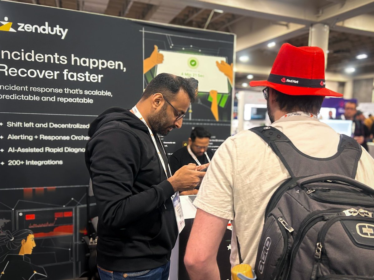 xurrenthq's tweet photo. It’s the FINAL day at KubeCon, and what a ride it’s been! 🚀

2 days down, 100+ demos delivered, and so many incredible conversations later, we’re feeling the energy! 💬✨ Our lucky on-call socks, on-call t-shirts, and cool stickers have been a hit (we’re almost out—seriously)!

Today’s your last chance to swing by Booth S40 and see how Zenduty’s intelligent alert routing and AI-powered incident management can make your on-call smoother, smarter, and yes, maybe even lucky! 🍀

Let’s wrap this up in style, KubeCon fam! Come say hi, grab your swag, and let’s talk about making reliability effortless.

See you at Booth S40, let’s end on a high note! 💥

#KubeConNA #KubeCon2024 #KubeConDay0 #SaltLakeCity #KubeConSwag #cloudnativecon #CNCF
