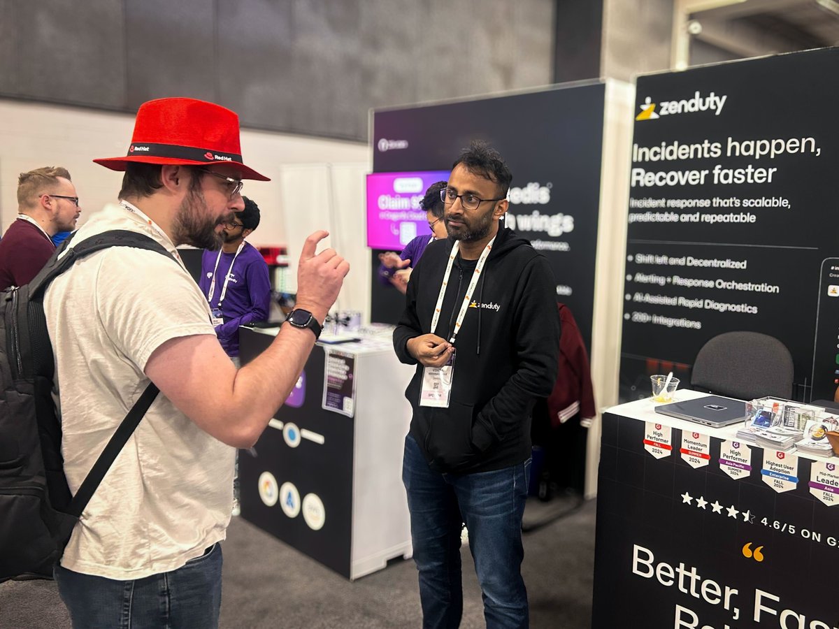 xurrenthq's tweet photo. It’s the FINAL day at KubeCon, and what a ride it’s been! 🚀

2 days down, 100+ demos delivered, and so many incredible conversations later, we’re feeling the energy! 💬✨ Our lucky on-call socks, on-call t-shirts, and cool stickers have been a hit (we’re almost out—seriously)!

Today’s your last chance to swing by Booth S40 and see how Zenduty’s intelligent alert routing and AI-powered incident management can make your on-call smoother, smarter, and yes, maybe even lucky! 🍀

Let’s wrap this up in style, KubeCon fam! Come say hi, grab your swag, and let’s talk about making reliability effortless.

See you at Booth S40, let’s end on a high note! 💥

#KubeConNA #KubeCon2024 #KubeConDay0 #SaltLakeCity #KubeConSwag #cloudnativecon #CNCF
