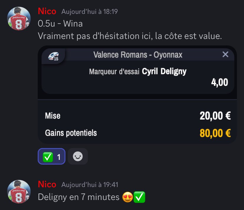 Un seul bet proposé ce soir 🎯✅

Il se permet même un doublé le coquin 😏

#prod2 #TeamParieurs