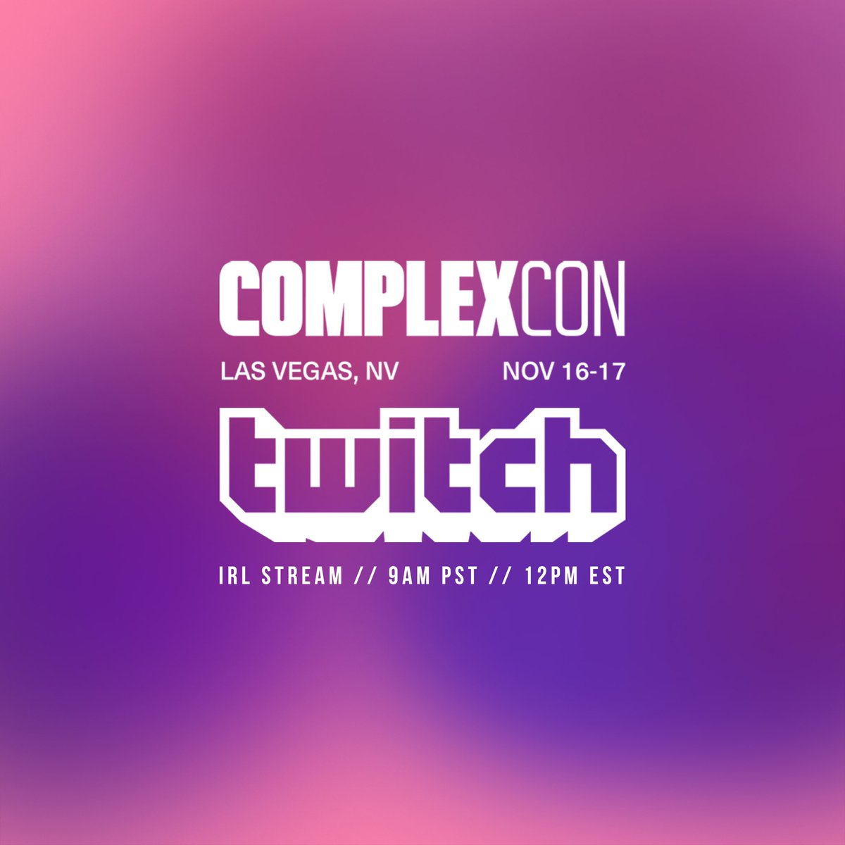 LSLxcvi's tweet photo. Join me this weekend at @ComplexCon for my first IRL @Twitch Stream! 🤳🏾

Starts tomorrow at 9am PST/12pm EST

https://t.co/HihZBSnCqT

P.S. My first time in Vegas 🥳

#complex #complexcon #twitch https://t.co/j9Ev1acQSw