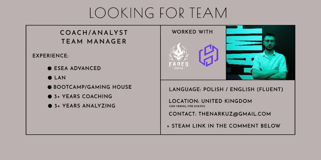 We have decided to part ways after this season. I am ready for new challenges. Looking for English/Polish speaking team to work with. Steam link in the comment below. Available 6-7 days a week afternoons/evenings. 3K+ELO Teams 👋 RT please to boost reach 😘