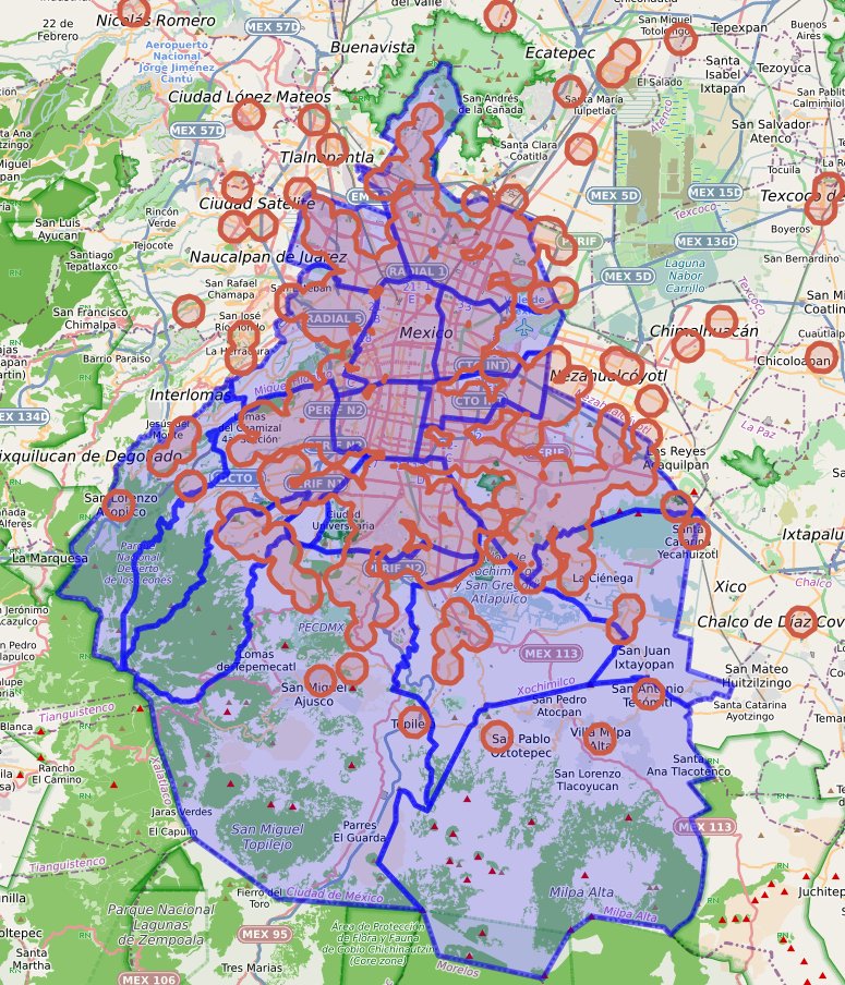 #30DayMapChallenge ¿Cuánta distancia te trasladas por medicamentos a bajo costo?, si suponemos que hasta 1000 m, farmacias similares tiene cubierta casi toda la CDMX