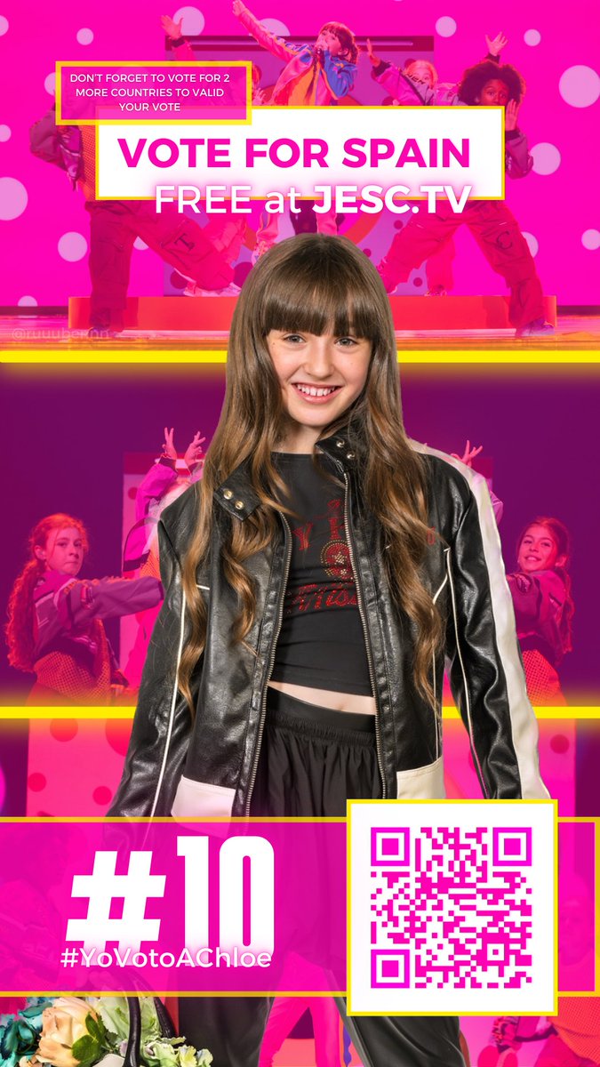 ruuubennn_'s tweet image. ¡ES EL MOMENTO!💥 
Unámonos y consigamos que Chloe DelaRosa y “Como La Lola” otorguen a España la segunda victoria en Eurovisión Junior 🇪🇸 

Comparte estos carteles entre tus allegados para que obtengamos la mayor cantidad posible de votos 🗳️ 

#YoVotoAChloe #JESC2024 #Letsbloom