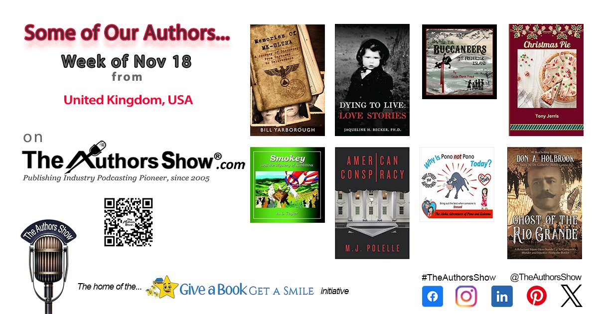 This week's featured author interviews on TheAuthorsShow.com: @theauthorsshow <a href="/BillYarborough3/">Bill Yarborough</a> <a href="/tonyjerris/">Tony Jerris</a> <a href="/smokeyadventure/">The Adventures of Smokey and Friends</a> @DebraMLewis <a href="/drjhbecker/">Jaqueline H Becker, Ph.D.</a> <a href="/AnnieTillery123/">Linda Maria Frank</a>
