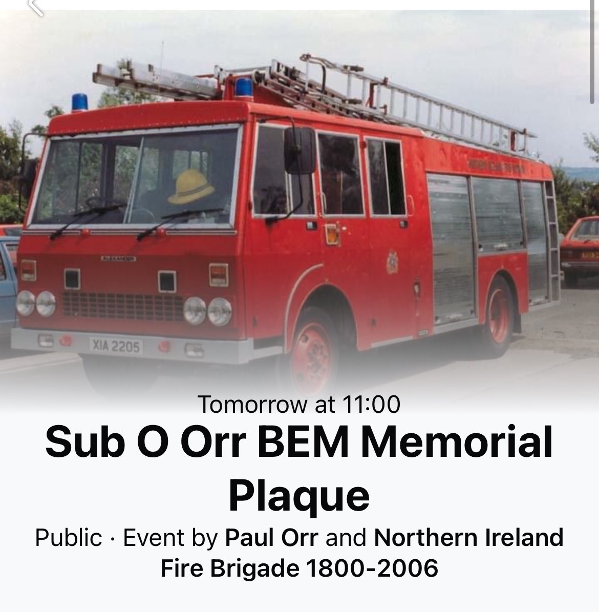 Wesley Orr BEM, Sub Officer, NI Fire Brigade, killed in the line of duty on November 16th 1978. Family, friends and colleagues, past and present, will gather on Antrim Street (at the site of the old Lisburn Fire Station) tomorrow at 1100hrs for a ceremony to remember Wesley.