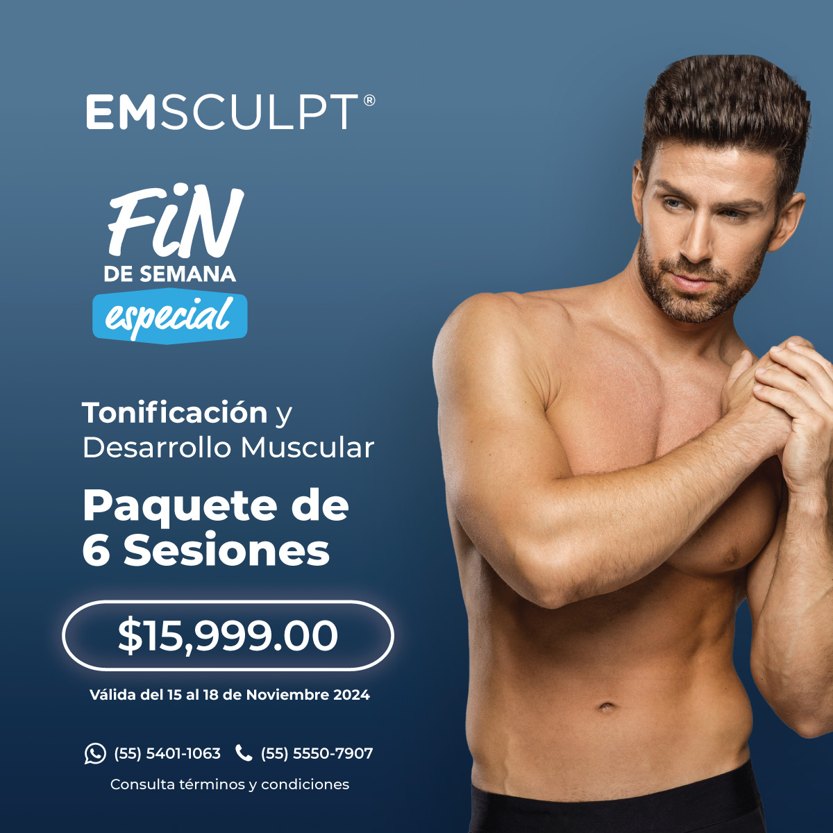 EmsculptMexico's tweet photo. Precio Especial para 6 Sesiones de Emsculpt®

Si aún con tus rutinas en el gimnasio tus músculos siguen sin lograr el efecto deseado, te ofrecemos la mejor manera de esculpir el cuerpo sin cirugías.

#EmsculptExperience #SculptYourBody #PerfectBody #BodyFitness #MusculosPerfectos https://t.co/Sr5cq9FwAi