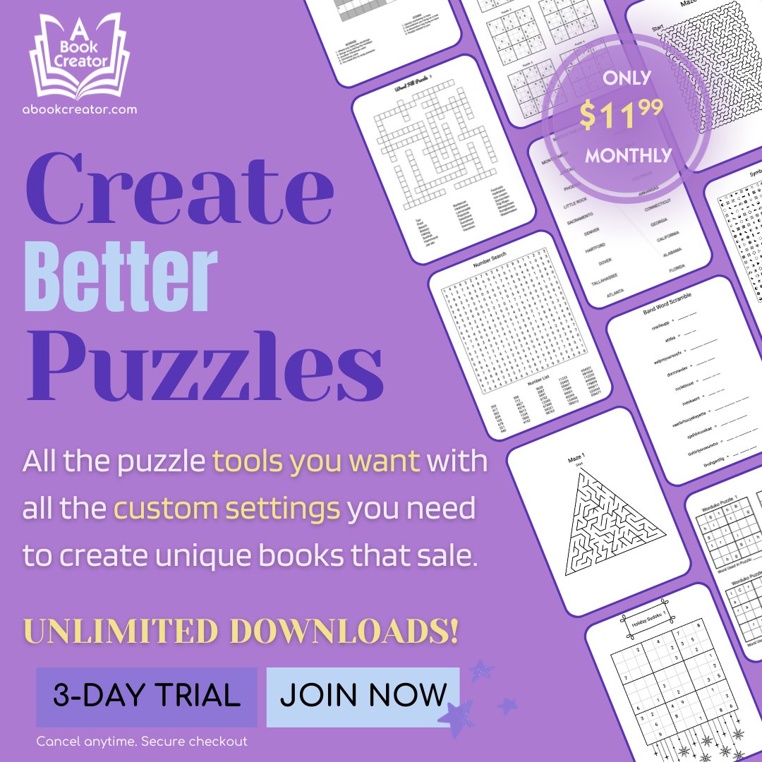 AududuC's tweet photo. Create unique books that sell with A Book Creator! 📚💰 Our tools offer unlimited downloads and custom settings to make your puzzles stand out. Try our 3-day trial and join now! 👉 https://t.co/CTxFk0rQxs #CreateBetterPuzzles #UnlimitedDownloads #ABookCreator #PuzzleTools https://t.co/foBU6umgr7