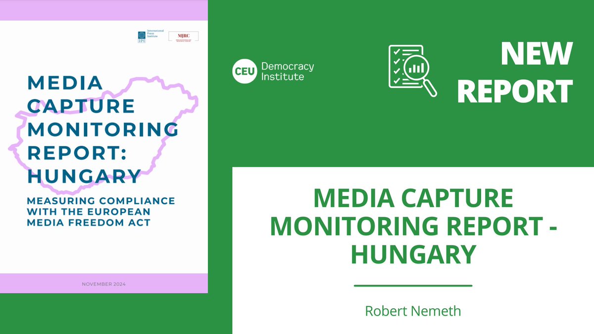 CEU Democracy Institute (@ceudeminst) on Twitter photo ✍️📄 The new report by <a href="/nrobert/">Robert Nemeth</a>, Co-managing Editor of our <a href="/RevDem2020/">Review of Democracy</a>, published by <a href="/globalfreemedia/">IPI - The Global Network for Independent Media</a> and <a href="/MedJournResCen/">Media and Journalism Research Center</a>, assesses the state of media capture by political interests in Hungary.
Details:
👉 cutt.ly/geJUfGbx ✍️📄 The new report by <a href="/nrobert/">Robert Nemeth</a>, Co-managing Editor of our <a href="/RevDem2020/">Review of Democracy</a>, published by <a href="/globalfreemedia/">IPI - The Global Network for Independent Media</a> and <a href="/MedJournResCen/">Media and Journalism Research Center</a>, assesses the state of media capture by political interests in Hungary.
Details:
👉 cutt.ly/geJUfGbx
