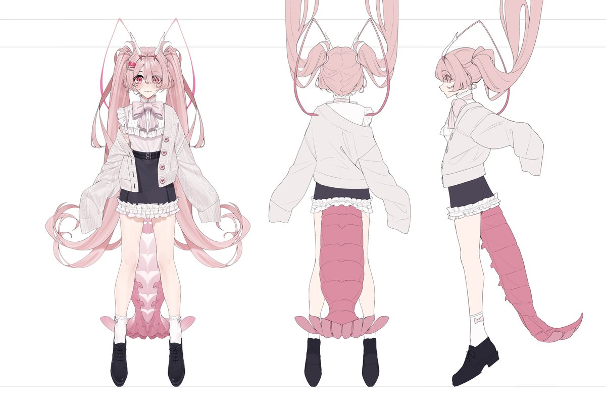 PrawnStarItsi's tweet image. 【REF SHEET】
Hello!!! My name is Itsi, and I'm SHRIMP!! 🦐🎀
As promised, here are my ref sheets!
My first design was done by #alistair_trinh , then touched up by my model mama #kamamesigogo123 !!
I can't even begin to express how happy I am that I got my dream artist in this…