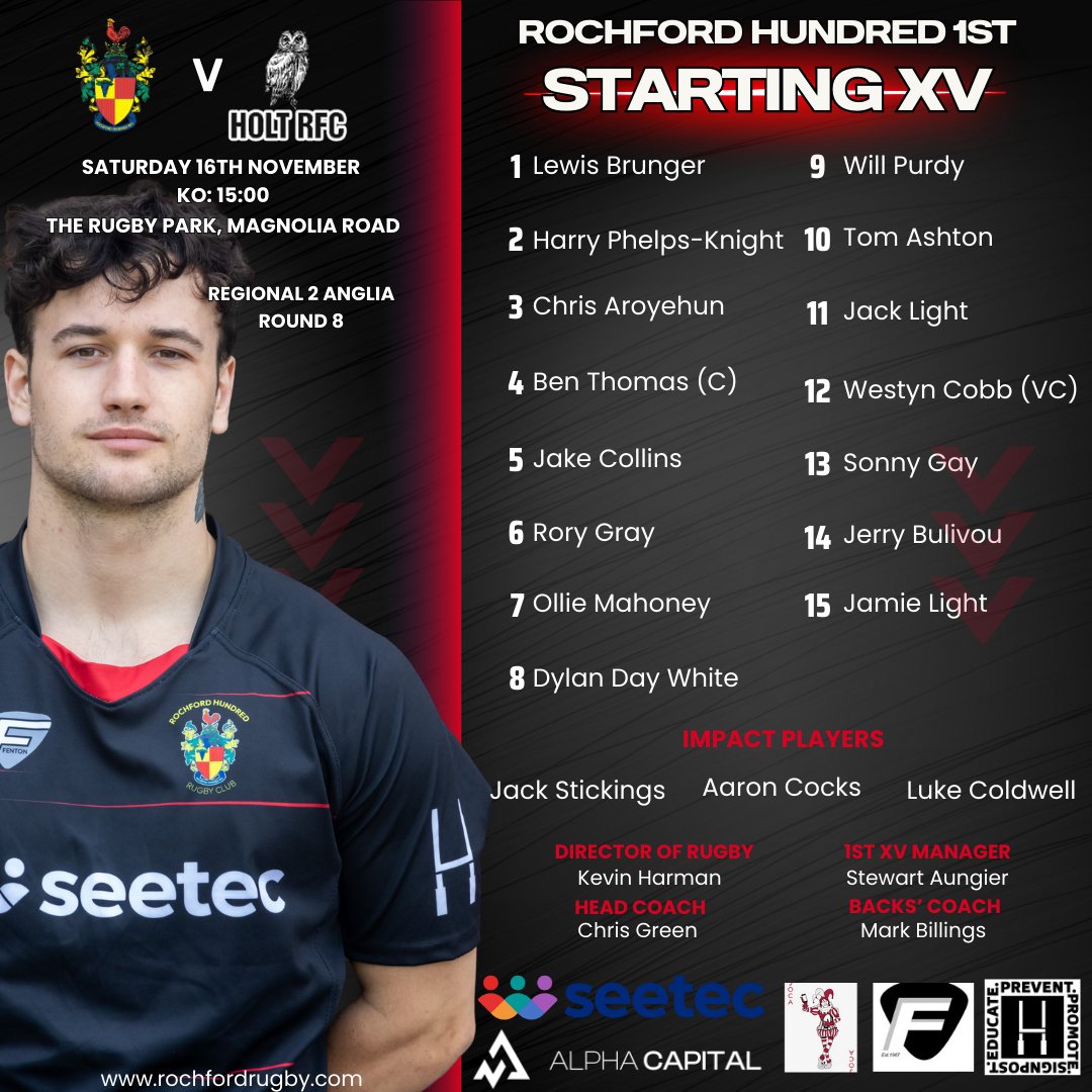 RochfordRugby's tweet photo. 🔥 Rochford Hundred 1st XV – Team Announcement! 🔥 
Be there. Be loud. Back the boys. 
🔴⚫️ 
#rochfordrugbyclub #rochford1stxv #UpTheHundred #RugbyFamily #uptheroch #getamongstit #mensrugby #rugbyunion #grassrootsrugby #Rochford #Essex #essexrugby #rochfordrugby https://t.co/vloBBnCppQ