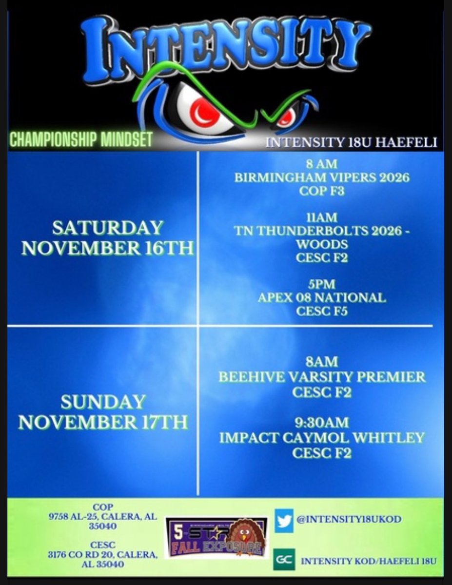 Lilyann Surber (@lilysurber27) on Twitter photo Ready to play in Alabama this weekend!! Come check us out!! ๐๐๐๐
<a href="/IntensityKOD_KP/">kp@jerseyintensity.com</a> <a href="/intensitykod/">Kevin ODonnell</a> <a href="/SBRRetweets/">Softball Recruiting Reposts</a> <a href="/CoastRecruits/">Coast 2 Coast Recruits</a> <a href="/LegacyLegendsS1/">Legacy & Legends Softball</a> <a href="/TOP_D1RECRUITS/">Softball Top Preps Retweet</a> <a href="/SoftballDown/">Down South Softball</a> <a href="/ExtraInningSB/">EXTRA INNING SOFTBALL</a> Ready to play in Alabama this weekend!! Come check us out!! ๐๐๐๐
<a href="/IntensityKOD_KP/">kp@jerseyintensity.com</a> <a href="/intensitykod/">Kevin ODonnell</a> <a href="/SBRRetweets/">Softball Recruiting Reposts</a> <a href="/CoastRecruits/">Coast 2 Coast Recruits</a> <a href="/LegacyLegendsS1/">Legacy & Legends Softball</a> <a href="/TOP_D1RECRUITS/">Softball Top Preps Retweet</a> <a href="/SoftballDown/">Down South Softball</a> <a href="/ExtraInningSB/">EXTRA INNING SOFTBALL</a>