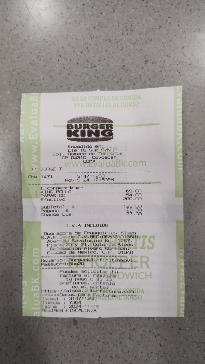 ViveYvin369's tweet photo. Pésimo el servicio, va de mal en peor Burger King copilco https://t.co/5fjhPluXWo