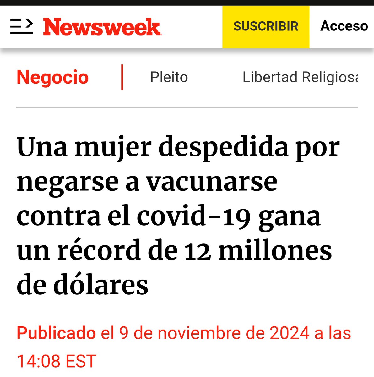 🚨🚨Mujer despedida por negarse a vacunarse recibe una indemnización millonaria 🥳

DEMANDAS MASIVAS. La gente DESPIERTA, se están produciendo demandas masivas en diferentes países. Todos los agendistas 2030 que obligan y obligaron de una u otra forma a colocarse ese veneno DEBEN