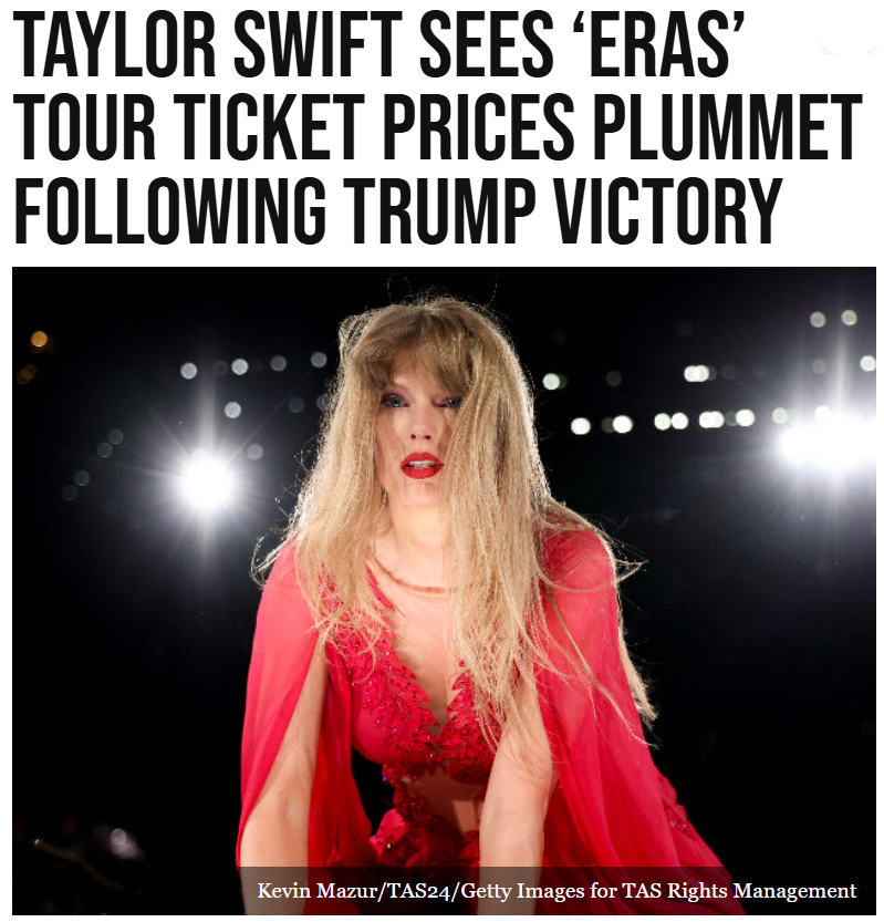 JUST IN: Taylor Swift "Eras" concert ticket prices are plummeting following Trump's victory - Breitbart
