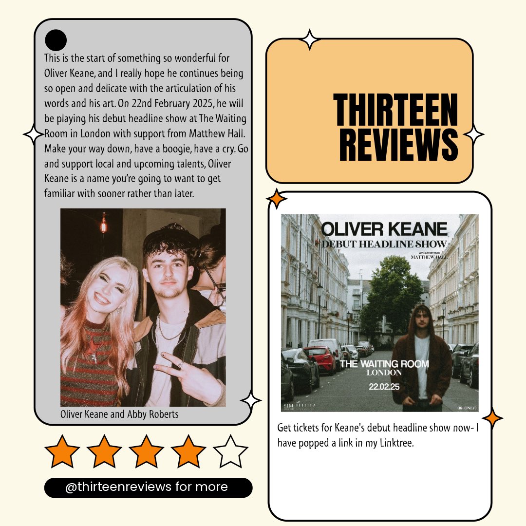 thirteenreviews's tweet photo. 🔸 MOTION SICKNESS by Oliver Keane 🔸
@oliverkeanemusic 
I absolutely loved reviewing this, this man definitely deserves all of the love, recognition and more. I have left a link in my bio to buy tickets for his debut headline show in London. https://t.co/KWQ49Pgz95