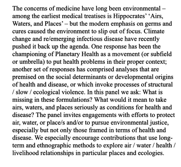 Durham Health & Social Theory Group (@duhealthsoc) on Twitter photo CfP "Political ecologies of health (or Airs, Waters, Places revisited)", panel convened by <a href="/jedstevenson/">Jed Stevenson πβ€οΈπ</a> & Angela M Filipe <a href="/Angela_SocSci/">Angela Marques Filipe</a>. HEAT Conference (#PlanetaryHealth #Environment), Durham, UK, 23-24 April 2025. Send your abstract by 13 Jan 2025: shorturl.at/t58jp CfP "Political ecologies of health (or Airs, Waters, Places revisited)", panel convened by <a href="/jedstevenson/">Jed Stevenson πβ€οΈπ</a> & Angela M Filipe <a href="/Angela_SocSci/">Angela Marques Filipe</a>. HEAT Conference (#PlanetaryHealth #Environment), Durham, UK, 23-24 April 2025. Send your abstract by 13 Jan 2025: shorturl.at/t58jp