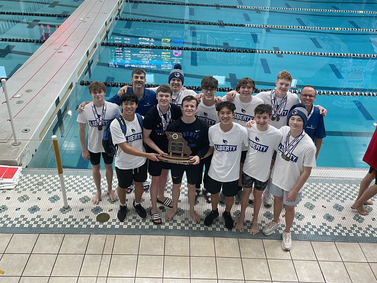 LHSswimanddive's tweet photo. The boys take home 4th at state!  This is the teams second ever state trophy after taking 2nd in 2018! https://t.co/8xoHMOPf9c