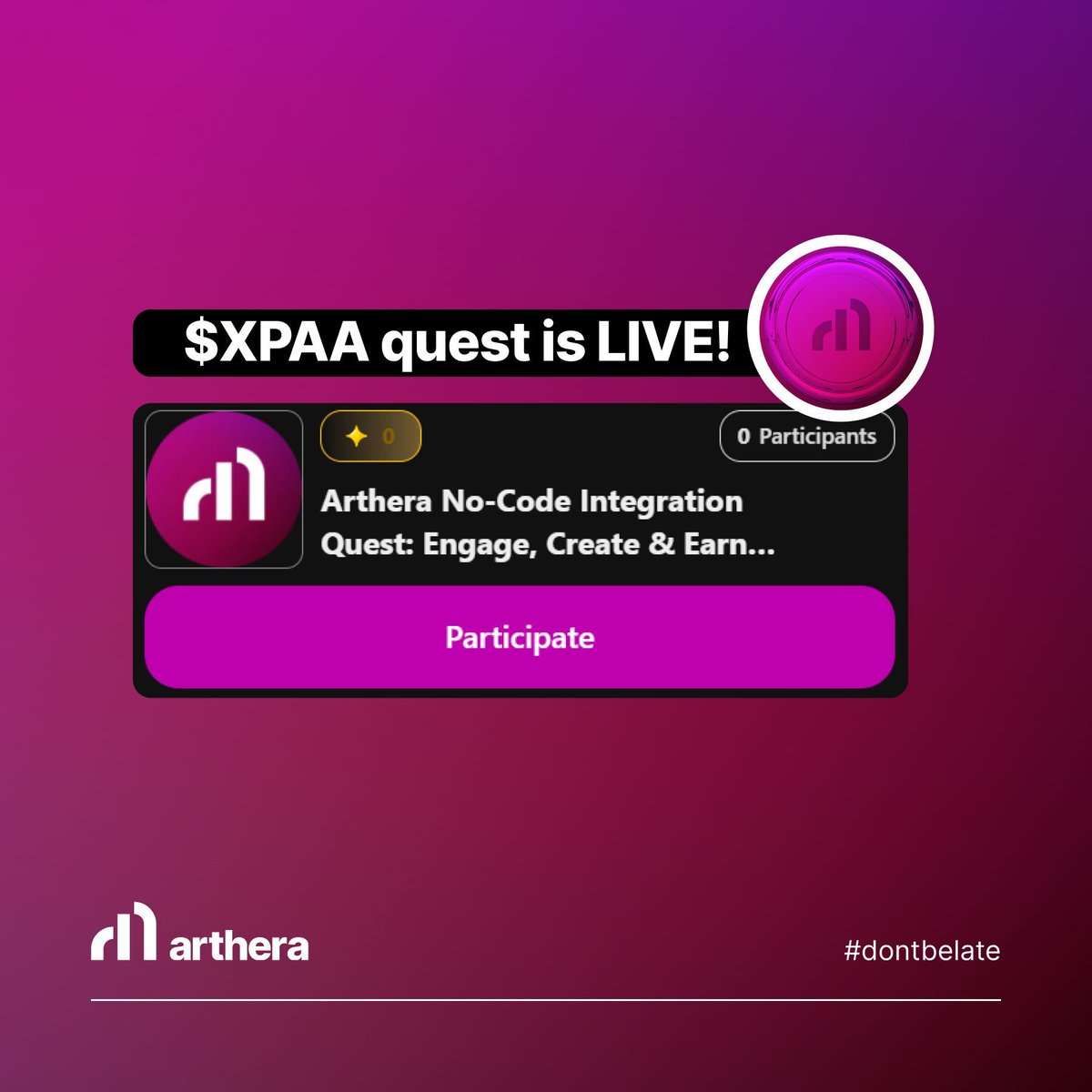 Get Ready to Earn $XPAA with Arthera's No-Code Integration Quest!

We’re excited to launch our new Arthera #NoCode Integration Quest, where you can engage, create, and earn rewards while exploring our powerful no-code tools💡 quest.arthera.net/quest?&campaig…

How It Works: 
Follow