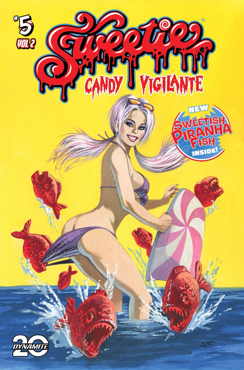 Sweetie Candy Vigilante (@candyvigilante) on Twitter photo The waters surrounding the Fortress of Sweetness are now populated with Sweetie’s latest creation… SWEETISH PIRANHA FISH! Isn’t that NICE? Sweetie Candy Vigilante, VOL 2 ISSUE 5 is OUT NOW <a href="/DynamiteComics/">DynamiteComics</a> w/multiple covers + FREE MP3 by @OsakaPopstar! Shown: Cover C by Stephen The waters surrounding the Fortress of Sweetness are now populated with Sweetie’s latest creation… SWEETISH PIRANHA FISH! Isn’t that NICE? Sweetie Candy Vigilante, VOL 2 ISSUE 5 is OUT NOW <a href="/DynamiteComics/">DynamiteComics</a> w/multiple covers + FREE MP3 by @OsakaPopstar! Shown: Cover C by Stephen