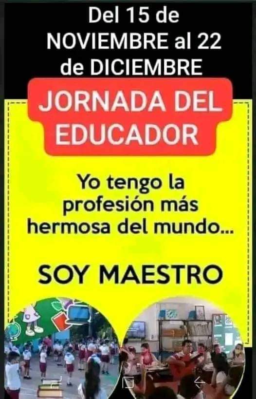 Hoy 15 de noviembre comienza la jornada del Educador. Nuestra escuela le desea muchas felicidades a todos los que ejercen está hermosa profesión y en especial a nuestro colectivo de trabajadores.
#FelicidadesEducadores