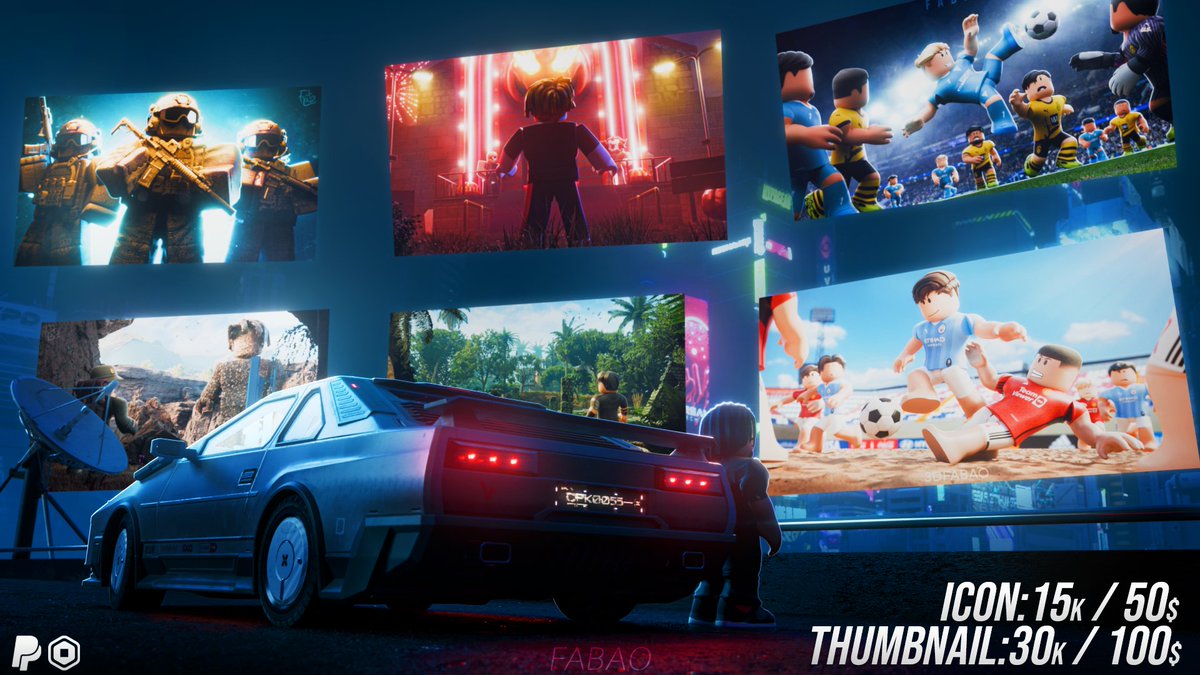 📢New Commission Sheet! 📷 

Thumbnails: 100$ / 30K Robux 
Icons: 50$ / 15K Robux  

DM me on Twitter or Discord to order! 
#ROBLOX #robloxart #RobloxDev