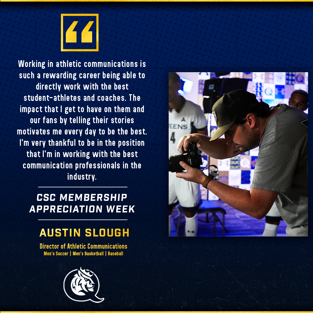 QueensAthletics's tweet photo. In honor of CSC Membership Appreciation Week, Queens Athletics Communications Department members shared what they love about their professions.

#RoyalsRise | #QUeenCity | #CelebrateCSC https://t.co/7ZLas1sPdB