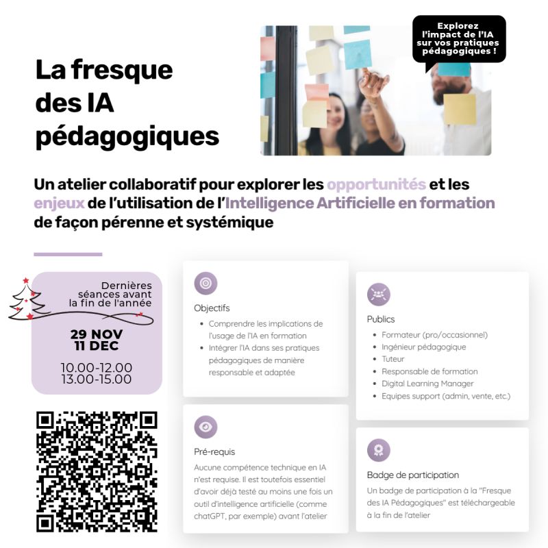 🚀 Découvrez vite la Fresque des IA pédagogiques !
Un  atelier collaboratif en ligne pour explorer l'impact de l'IA en  formation : échangez des idées et repartez avec des actions concrètes !
lnkd.in/ejvWWaNS
@Zeebroeck