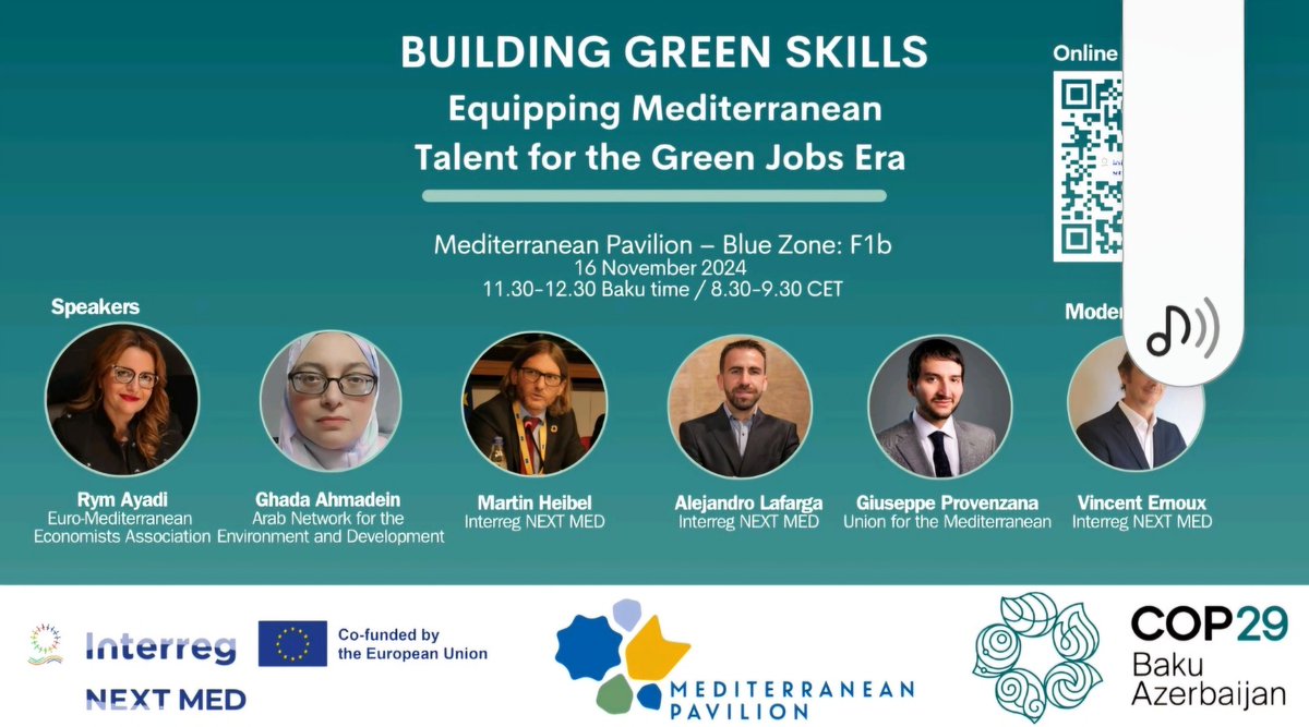 Vincent Ernoux (@ernoux_vincent) on Twitter photo This Saturday 16 November at 12.30 Baku Time, join <a href="/interregnextmed/">Interreg NEXT MED Programme 🇪🇺🌍</a> for an event on Green Skills at the Mediterranean Pavilion, Blue Zone F1.
We need a full-house!
<a href="/generalitat/">Generalitat</a> <a href="/Reg_Sardegna/">Regione Autonoma della Sardegna</a> <a href="/BrosetaPablo/">Pablo Broseta</a> <a href="/UfMSecretariat/">Union for the Mediterranean</a> This Saturday 16 November at 12.30 Baku Time, join <a href="/interregnextmed/">Interreg NEXT MED Programme 🇪🇺🌍</a> for an event on Green Skills at the Mediterranean Pavilion, Blue Zone F1.
We need a full-house!
<a href="/generalitat/">Generalitat</a> <a href="/Reg_Sardegna/">Regione Autonoma della Sardegna</a> <a href="/BrosetaPablo/">Pablo Broseta</a> <a href="/UfMSecretariat/">Union for the Mediterranean</a>