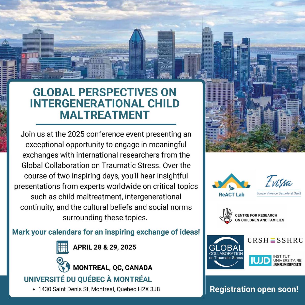 Save the Date! 🌎
Join us at Global Perspectives on Intergenerational Child Maltreatment — a unique gathering of international researchers and experts focused on the intergenerational continuity of child maltreatment from a cross-cultural perspective.
📅April 28 &amp; 29, 2025