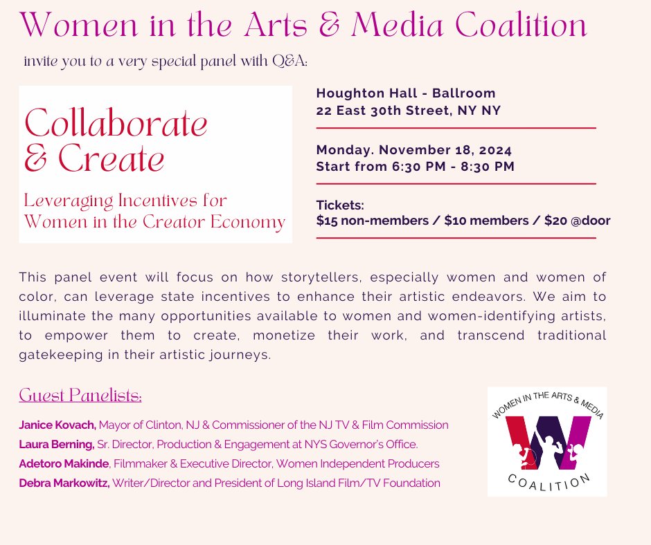 Join the WAM Coalition This Mon 11/18 

As LPTW is a member of the Coalition, all LPTW members may attend for the $10 member price!

Also - have you applied yet for the Collaboration Award? Submissions due in by 12/31! Many LPTW members have been won in the past

#lptw #lptwomen