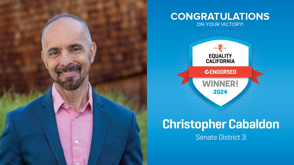eqca's tweet photo. Thrilling to see @mayorcabaldon win election in #SD03! We are excited to partner with him as we keep fighting for a world that’s healthy, just, and fully equal for every LGBTQ+ person. 🏳️🌈🏳️⚧️ #EqualityWins https://t.co/HK8vpdHhUB