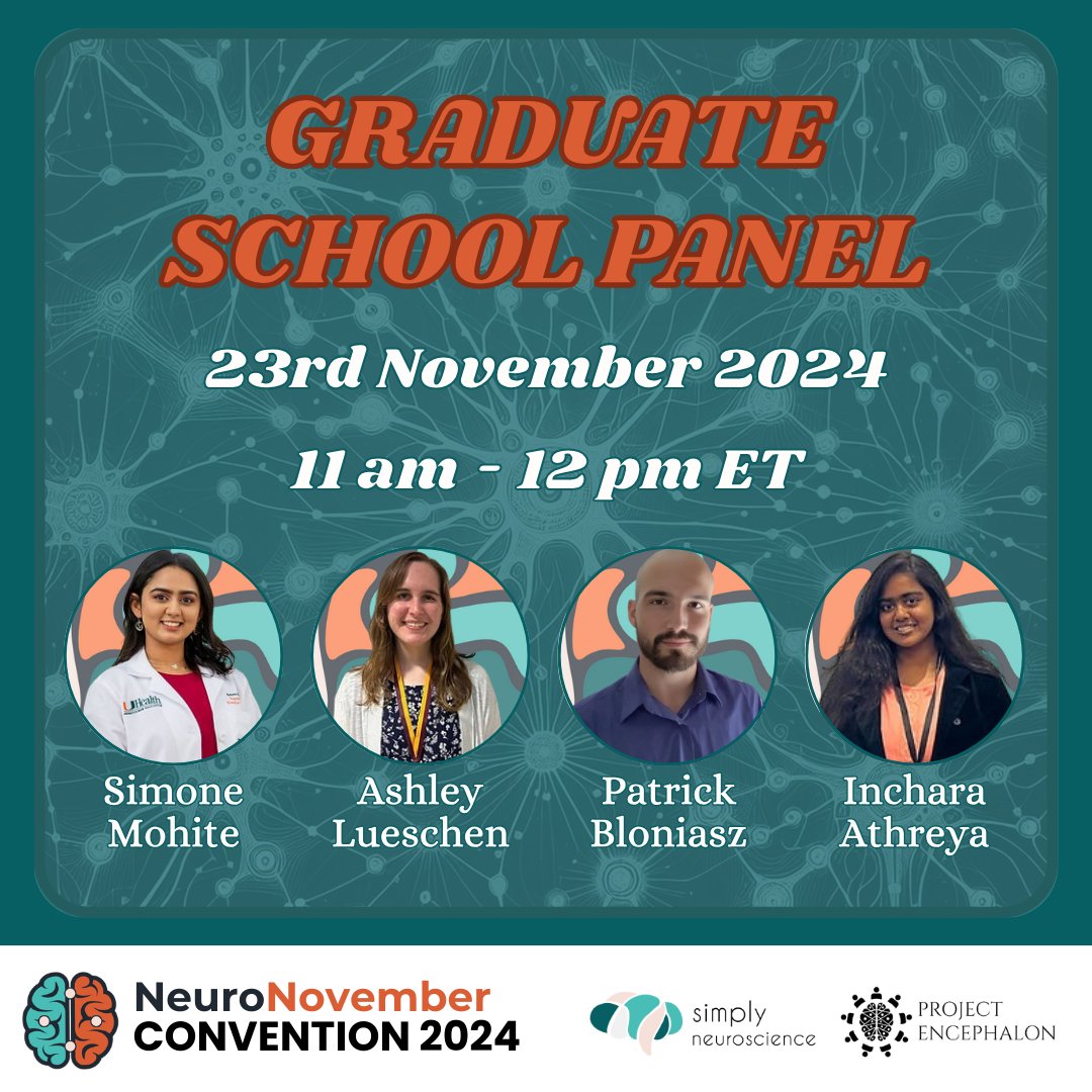 NeuroNovember's tweet image. Meet our graduate school panel for #neuronov2024 π₯Όπ§
Tune in from 11am-12pm ET on 23rd November!!
Haven't registered yet for our 2-day neuro-tastic convention? π€
There's still time: neuronovember.org
#brainscience #convention #graduates #neuroscience #research