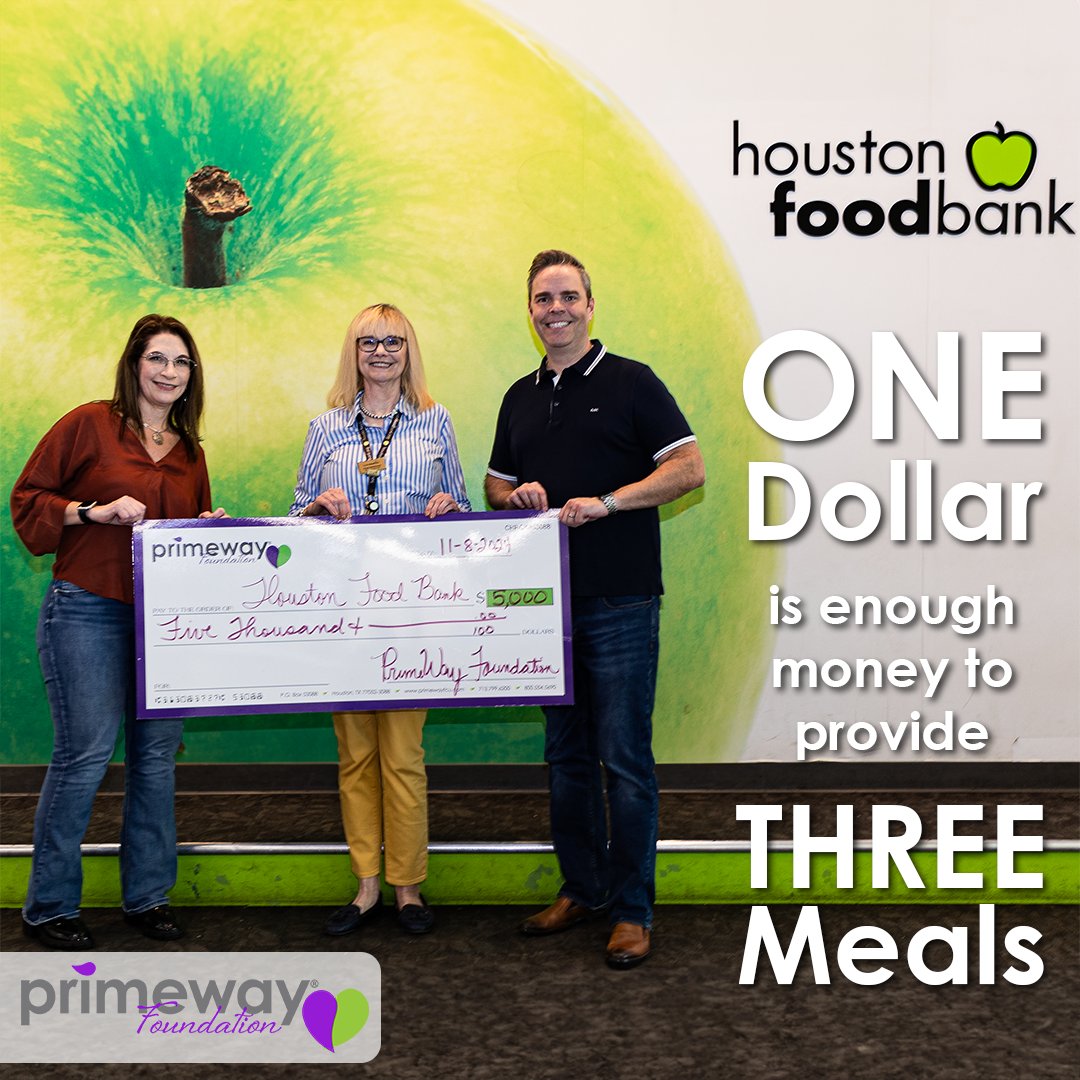 PrimeWayFCU's tweet image. The PrimeWay Foundation is proud to support the @houstonfoodbank with our annual contribution. We are committed to making an impact on the Houston community and are honored to participate in this ongoing mission to end hunger.   

#HoustonFoodBank #CommunityImpact #HelpHouston