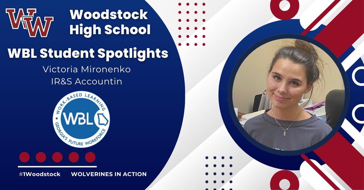 The WBL Student Spotlight this week is Victoria Mironenko.  Victoria works at IR&amp;S Accounting utilizing her Quickbooks skills to complete payroll for clients.  Great job Victoria! #1Woodstock #WHSWBL #Wolverinesatwork