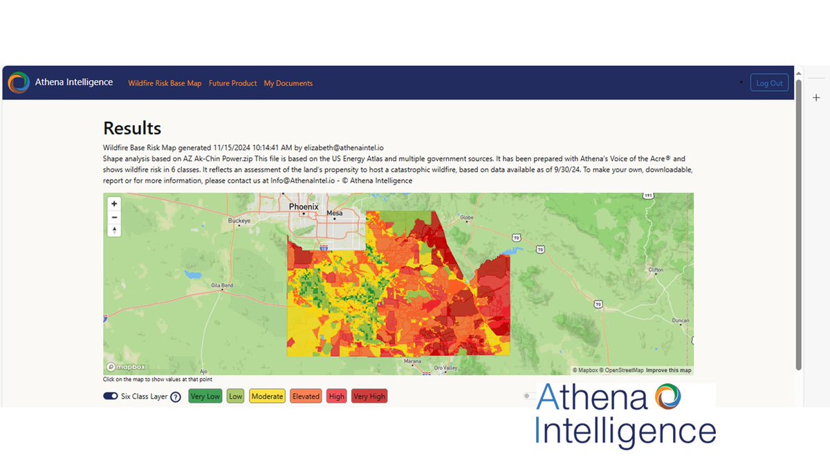 AthenaIntel's tweet photo. Contact us at info@AthenaIntel.io for a free map of 2025 fire risk for communities and utilities.  This map is the service territory for Ak-chin Power which serves @Harrahs_AkChin @akchinairport  @AkChinPavilion https://t.co/7PdaXp8BnB