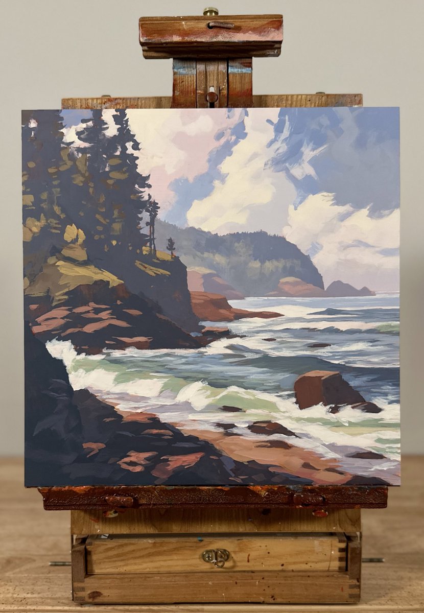 JimMusilPainter's tweet photo. Rough draft … I like to get my panel roughly covered before I take a step back to evaluate how everything is working. I’ll load a photo into the painting app Procreate and try out all sorts of edits digitally first. I only focus on the edits that actually help. #art #painting https://t.co/1MlJ11rlVZ