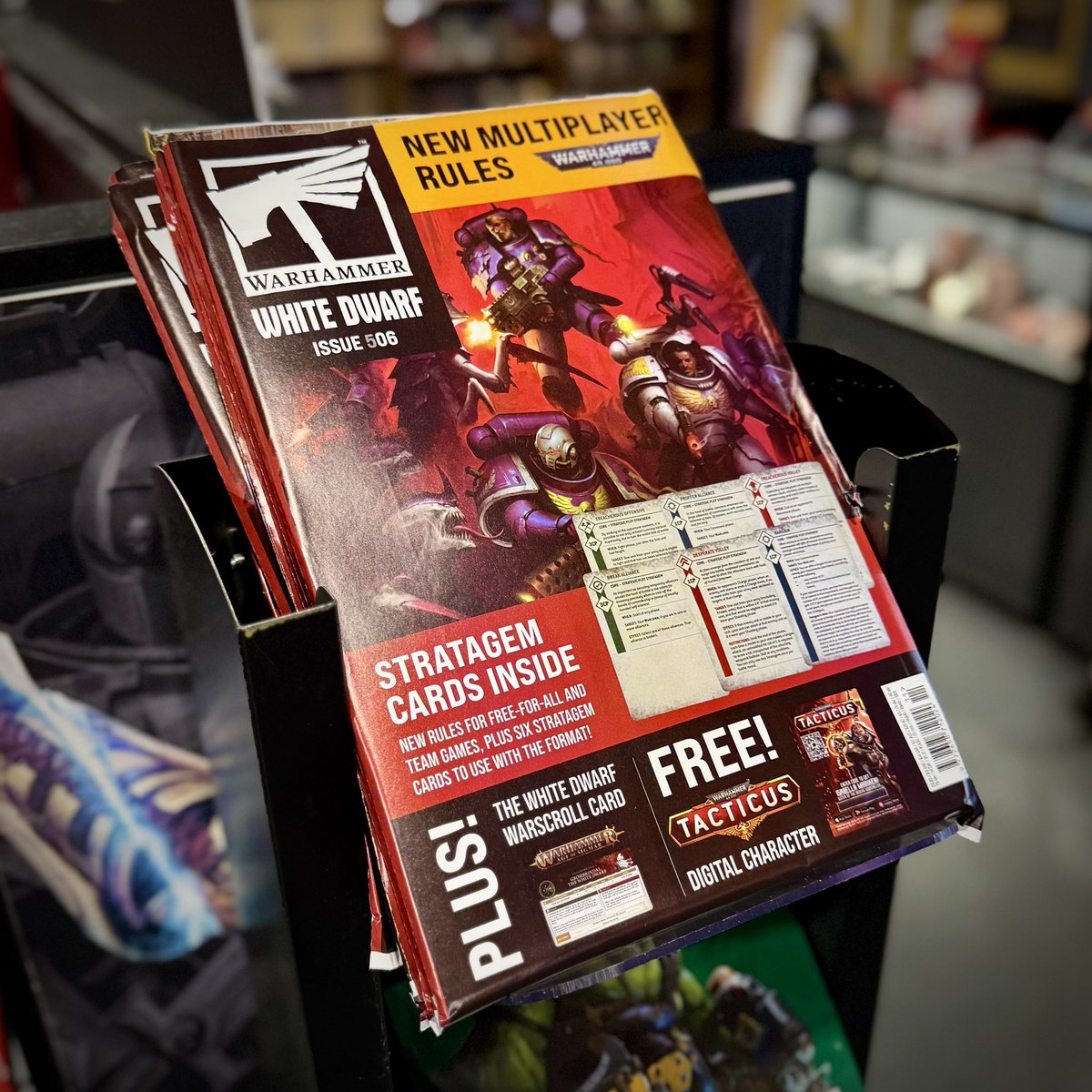 LyleLowery's tweet photo. Today is White Dwarf day! This one is our special Christmas issue, and one of our gifts to you is a new multiplayer mode for 40K, complete with a set of unique stratagem cards! https://t.co/E6X6WoSy5v