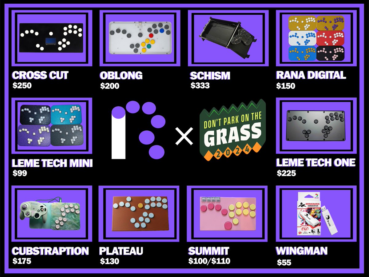 RectangleCorner's tweet photo. Happy to show off all the goods we're bringing to Don't Park on the Grass this weekend!

This is the largest variety of controllers we've brought to a tournament before, hope to see you all there! https://t.co/oUEZ8MZxFu