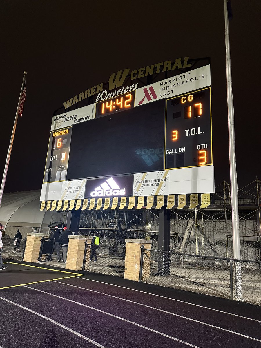 Halftime score:

 Warren Central 6 - Center Grove 16