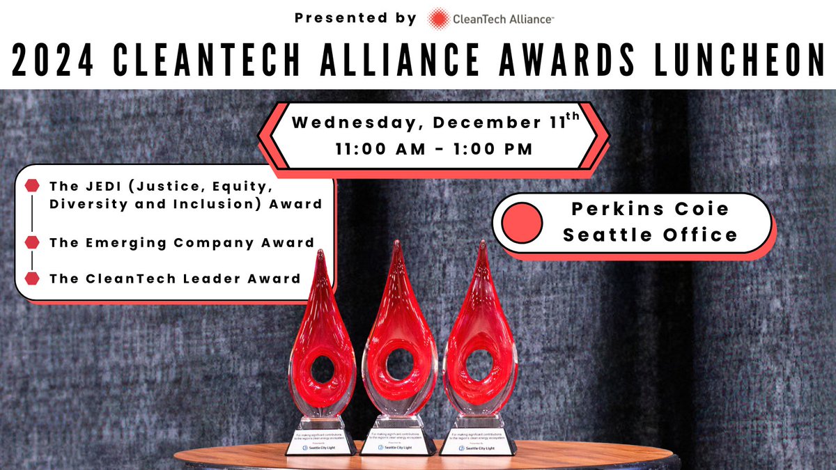 Our CleanTech Awards Luncheon spotlights individuals &amp; organizations making significant contributions to the fields of #cleantech policy, #innovation &amp; business. Wrap up the year with a fun celebration of talent from our amazing ecosystem.

Register today: tinyurl.com/4spxwy7w