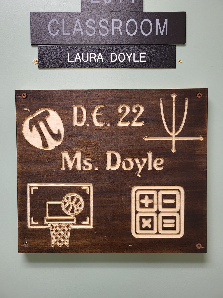 My grade 12 students designed and created a beautiful new plaque for my door in their Design and Fab class. They did a greatof choosing things dear to my heart ❤️. 
Our <a href="/MCHSMonarchs/">MCHS - Mobile High</a> are the best!