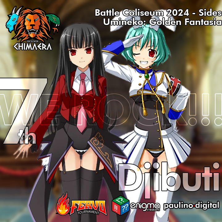 ExcelChimaera's tweet photo. Fala, galera!

Nossa fera @djibuti_fgc terminou na sétima posição no side do Battle Coliseum de Umineko: Golden Fantasia, promovido pelo @ZateFGC!

Parabéns, Djibuti!

#Umineko #UminekoGoldenFantasia #Ougon #OugonMusouKyoku #BattleColiseum2024 https://t.co/xfsD1XZ1KX