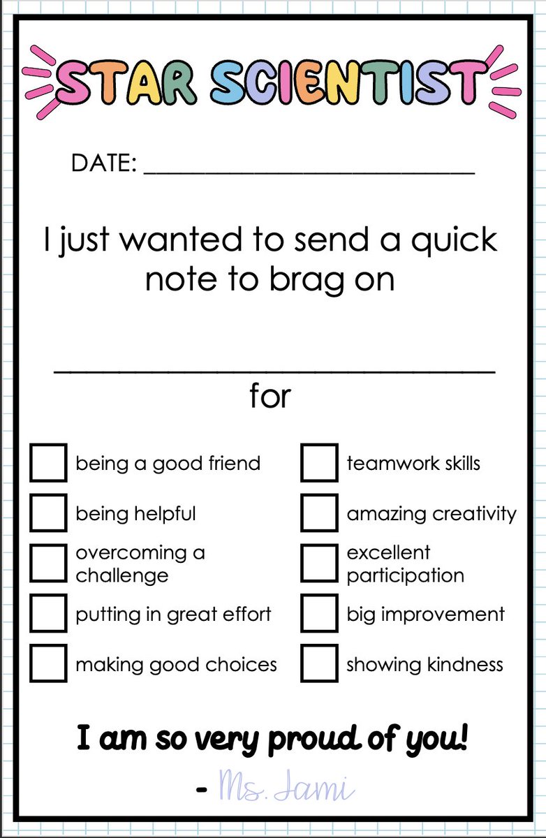 Each and every S in T <a href="/ms_witherell/">💁🏾‍♀️ Ms.JamiSci</a>'s classroom is a star – and with one little note, she makes sure their families know it, too! 🌟