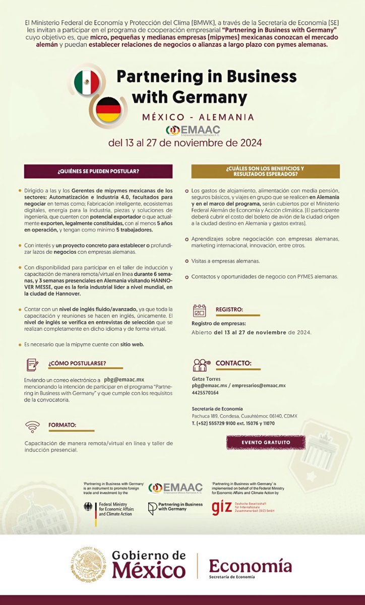 Emaac_oficial's tweet photo. Distinguidos afiliados #EMAAC y empresarios tenemos la nueva convocatoria con el programa Alemania Partnering Business with Germany ademas de viajar y hacer negocios, estarán en la HANNOVER MESSE https://t.co/cqBkrpk2lL