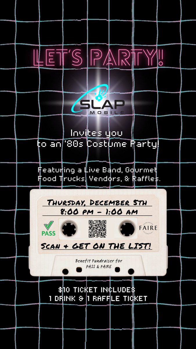 RSVP for Slap Mobile's upcoming '80s Costume Party! 🪩

Proceeds will benefit PASS and <a href="/sundayfaireLA/">FAIRE</a>

Get on the list: partiful.com/e/cxVhB4Pyn6nX…