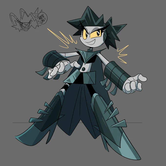 Jenny design based on my OC Hexus! (Was going to have her holding a guitar, but I liked the fit and the pose too much, so just imagine one there lol.) #mlaatr #mylifeasateenagerobot #fanart