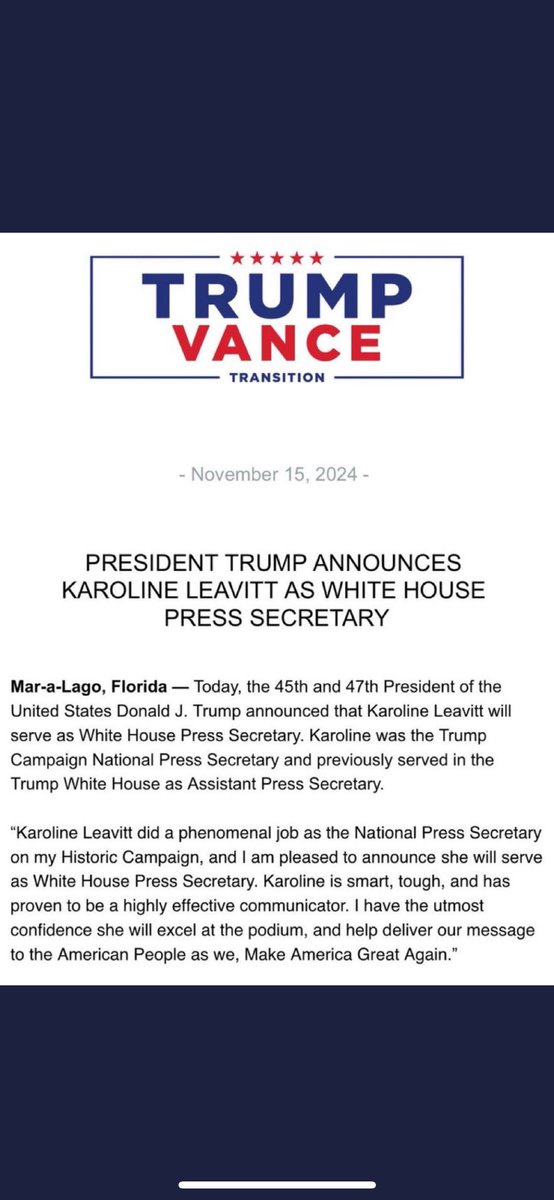 G_CURLEY's tweet photo. Congratulations to Karoline Leavitt! 🇺🇸 

You would be hard pressed to find someone who works harder than KL.

She is smart and unafraid.

She also happens to be a very kind person which is cool too. 😊 

@kleavittnh https://t.co/aPEIemb1vP